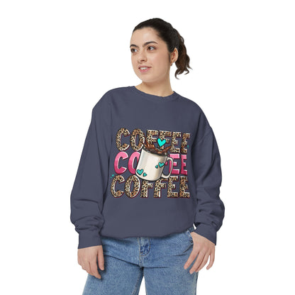 Coffee Leopard Print Sweatshirt — Cute Mug Graphic Coffee Lover Pullover