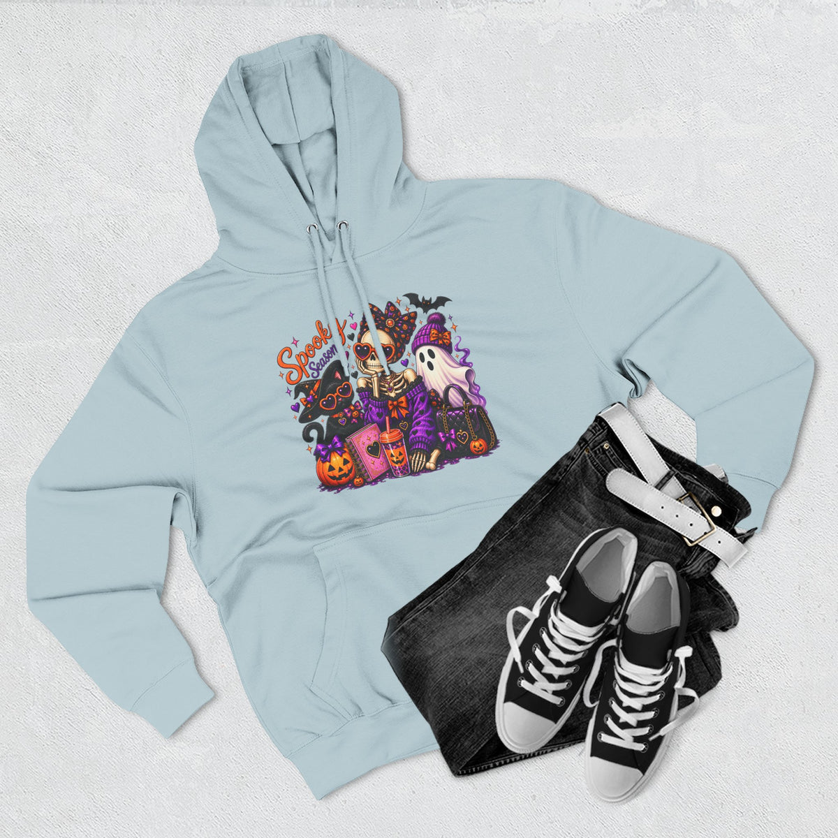 Halloween Ghost Crew Hoodie — 'Spooky Season' Cute Haunted Pumpkin Design