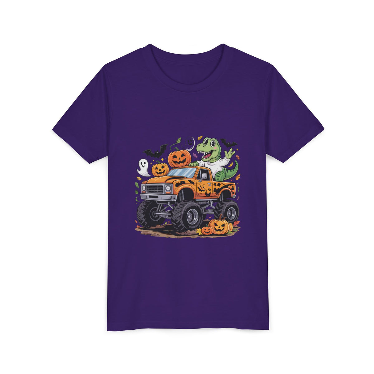 Kids Halloween Monster Truck Tee - Cute Pumpkin, Ghost & Dinosaur Truck Design