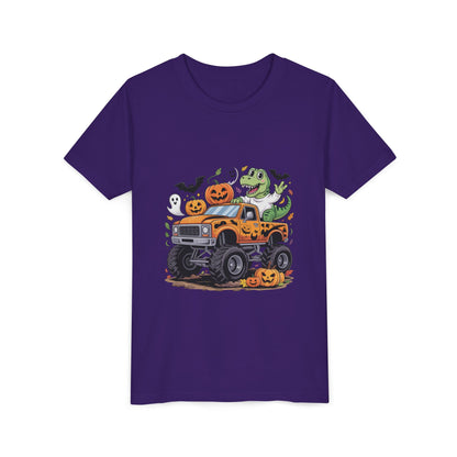 Kids Halloween Monster Truck Tee - Cute Pumpkin, Ghost & Dinosaur Truck Design