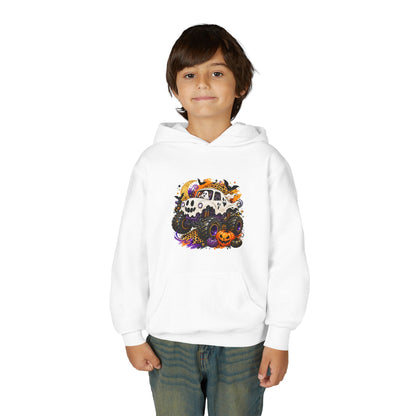 Youth Hoodie — Spooky Monster Truck Halloween Pumpkin Design