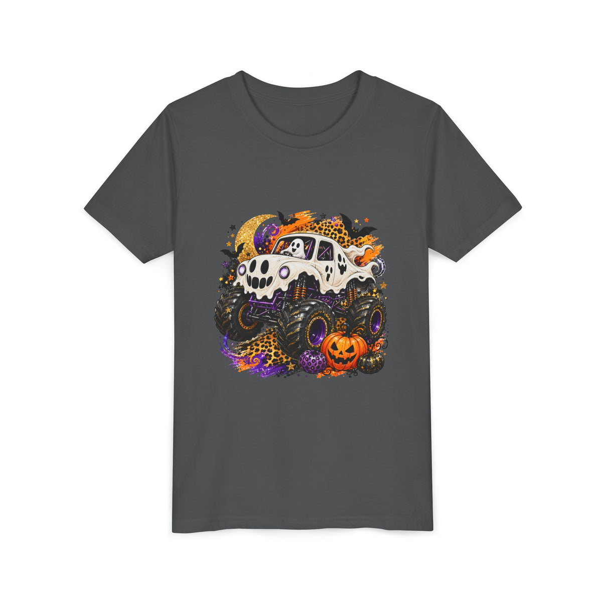 Kids Halloween Monster Truck Tee — Spooky Skull Van with Pumpkin Graphic