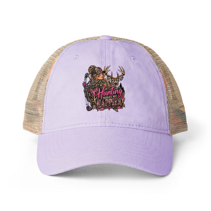 Hunting Makes Me Happy Washed Mesh-Back Cap