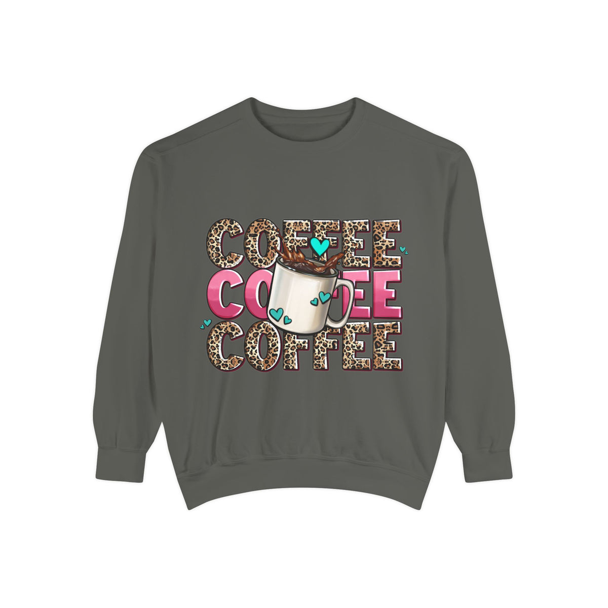 Coffee Leopard Print Sweatshirt — Cute Mug Graphic Coffee Lover Pullover