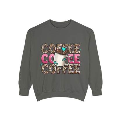 Coffee Leopard Print Sweatshirt — Cute Mug Graphic Coffee Lover Pullover