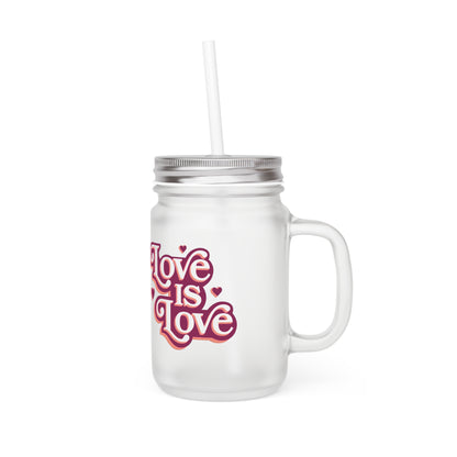 Mason Jar - "Love Is Love" Retro Heart Mason Jar Tumbler with Straw