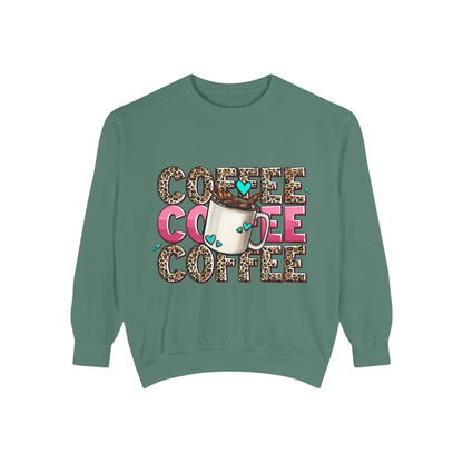 Coffee Leopard Print Sweatshirt — Cute Mug Graphic Coffee Lover Pullover