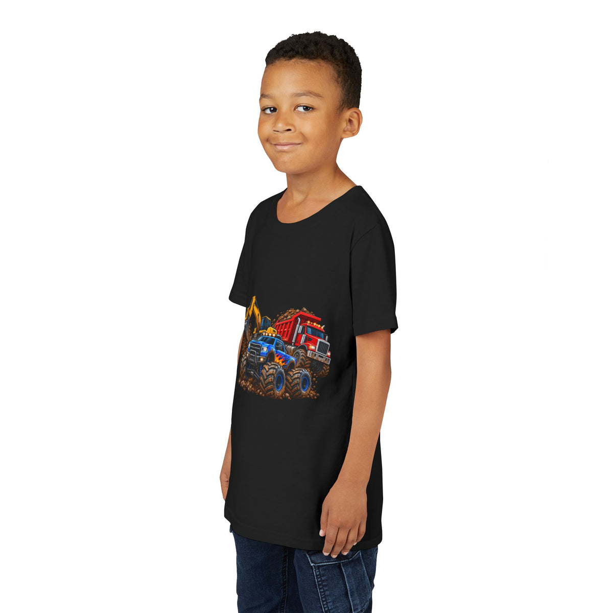Kids Construction Trucks Tee — Monster Dump Truck & Excavator Graphic Youth Shirt