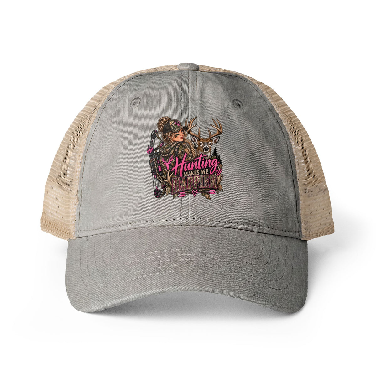 Hunting Makes Me Happy Washed Mesh-Back Cap