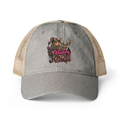 Hunting Makes Me Happy Washed Mesh-Back Cap