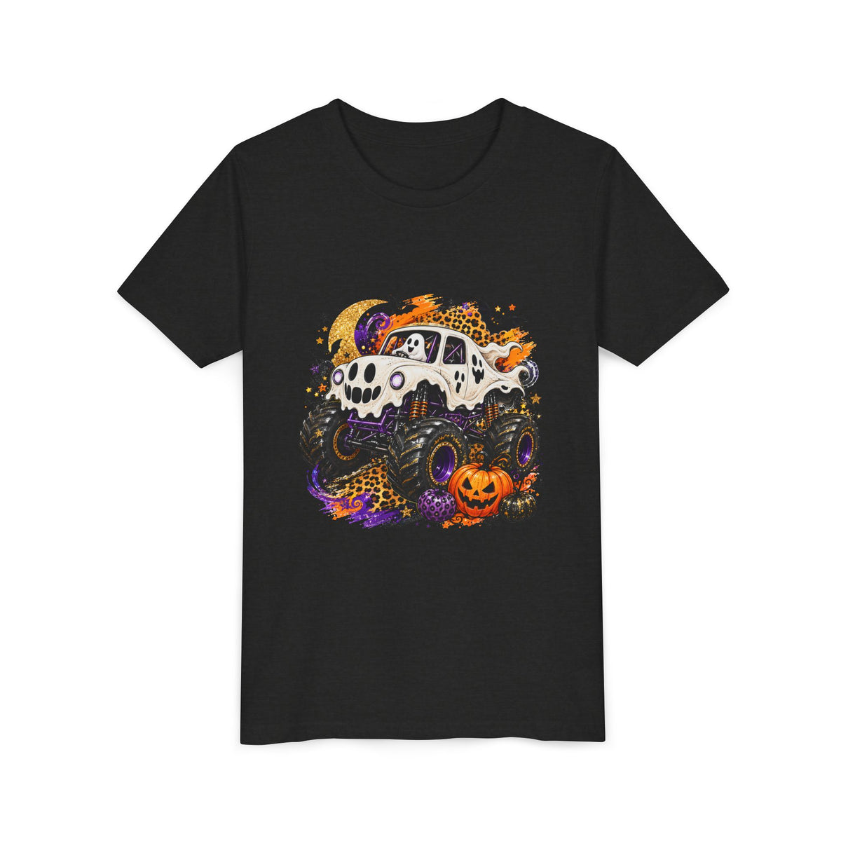Kids Halloween Monster Truck Tee — Spooky Skull Van with Pumpkin Graphic
