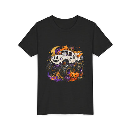 Kids Halloween Monster Truck Tee — Spooky Skull Van with Pumpkin Graphic