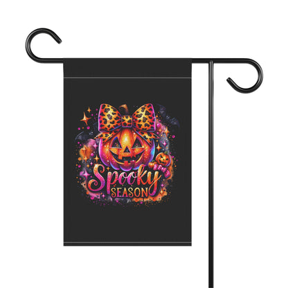 Halloween Garden Flag - "Spooky Season" Pumpkin with Leopard Bow