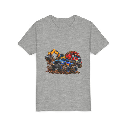 Kids Construction Trucks Tee — Monster Dump Truck & Excavator Graphic Youth Shirt