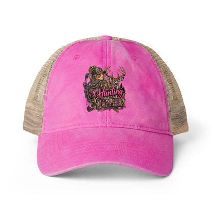 Hunting Makes Me Happy Washed Mesh-Back Cap