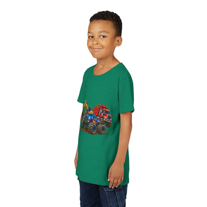 Kids Construction Trucks Tee — Monster Dump Truck & Excavator Graphic Youth Shirt