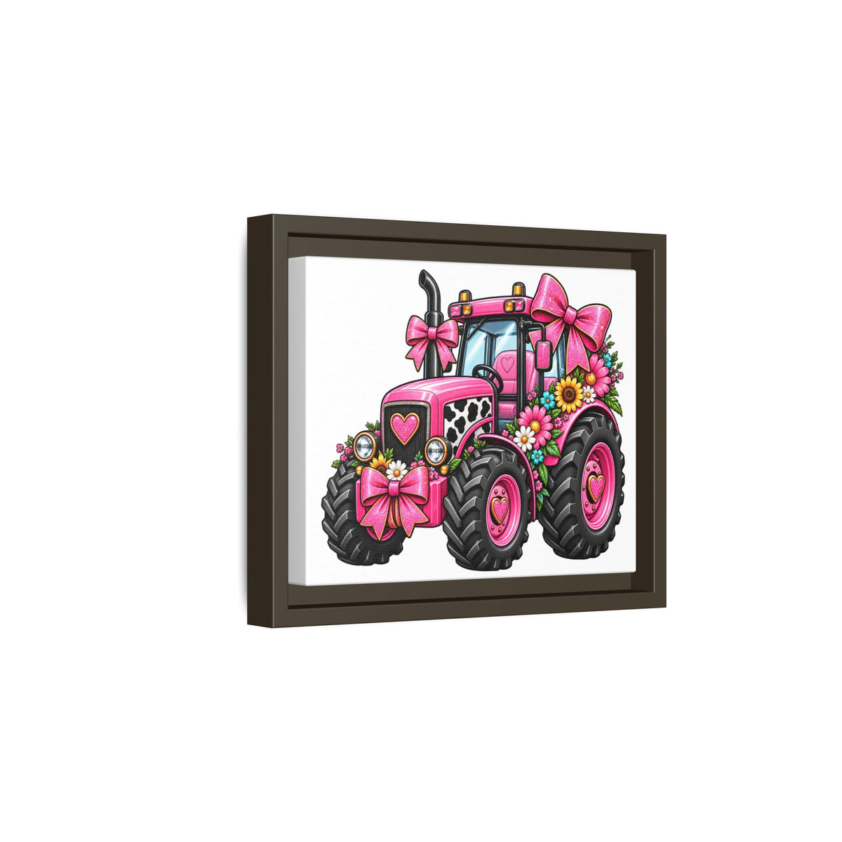 Pink Floral Tractor Matte Canvas Framed Wall Art