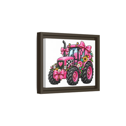 Pink Floral Tractor Matte Canvas Framed Wall Art