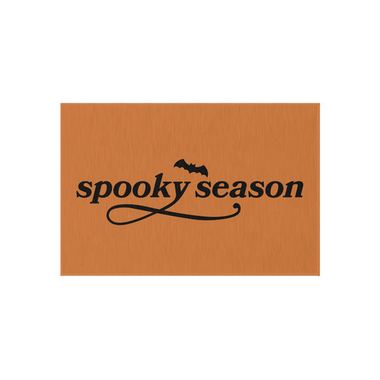 Outdoor Rug — "Spooky Season" Halloween Doormat (Orange with Bat)