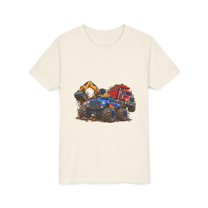 Kids Construction Trucks Tee — Monster Dump Truck & Excavator Graphic Youth Shirt