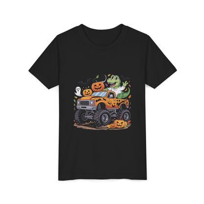 Kids Halloween Monster Truck Tee - Cute Pumpkin, Ghost & Dinosaur Truck Design