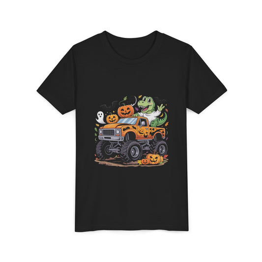 Kids Halloween Monster Truck Tee - Cute Pumpkin, Ghost & Dinosaur Truck Design