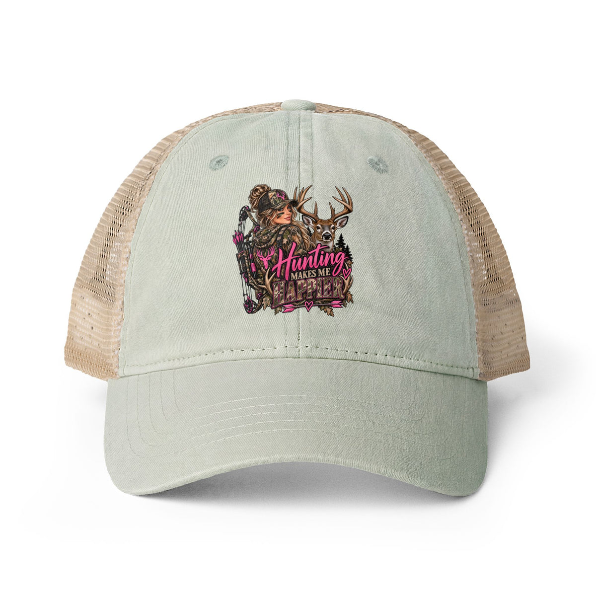 Hunting Makes Me Happy Washed Mesh-Back Cap
