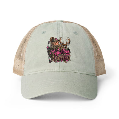Hunting Makes Me Happy Washed Mesh-Back Cap