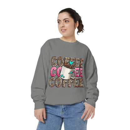 Coffee Leopard Print Sweatshirt — Cute Mug Graphic Coffee Lover Pullover
