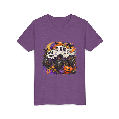 Kids Halloween Monster Truck Tee — Spooky Skull Van with Pumpkin Graphic