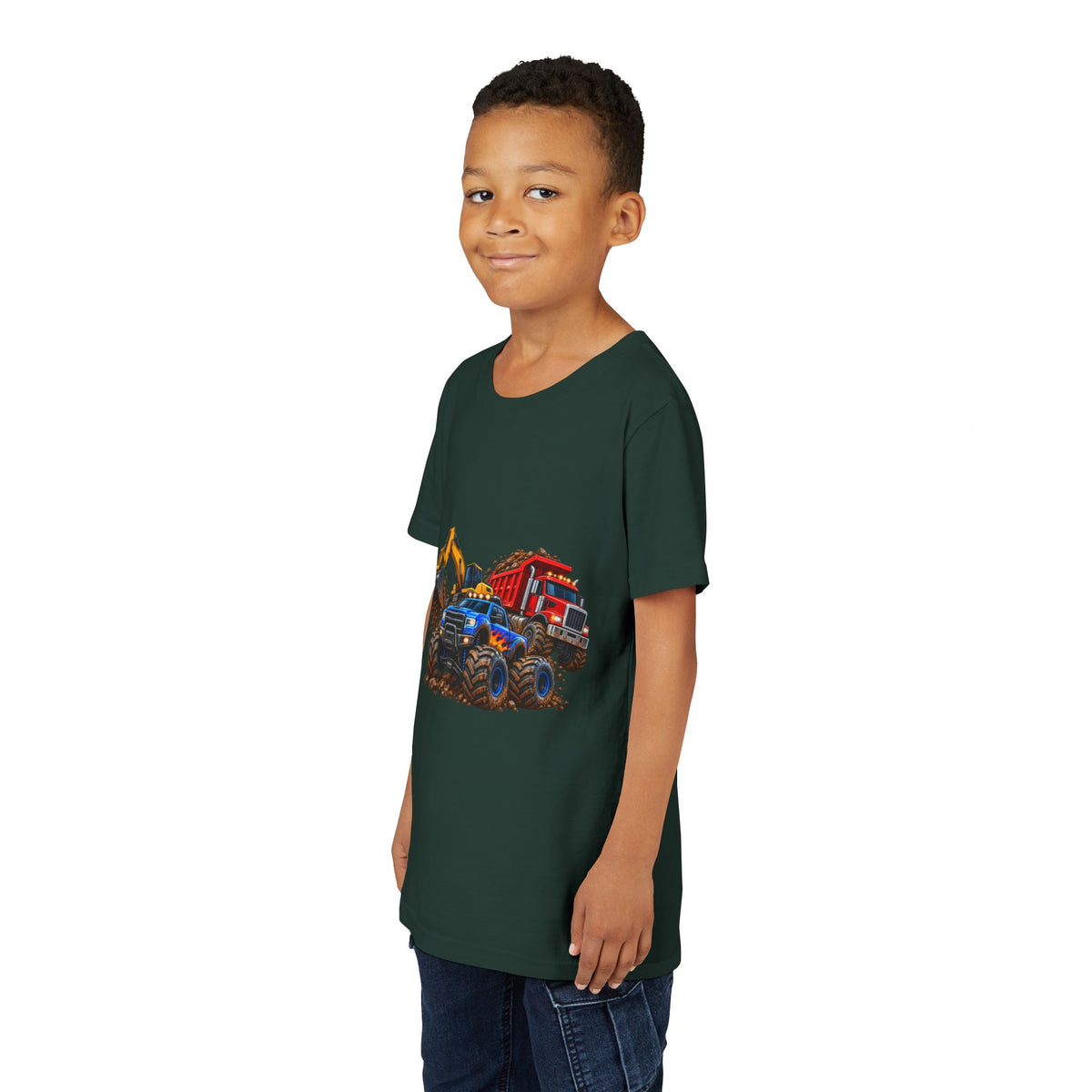 Kids Construction Trucks Tee — Monster Dump Truck & Excavator Graphic Youth Shirt