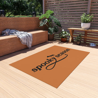 Outdoor Rug — "Spooky Season" Halloween Doormat (Orange with Bat)