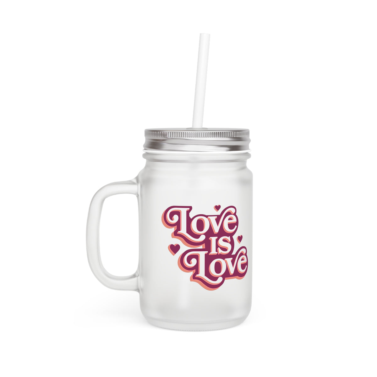 Mason Jar - "Love Is Love" Retro Heart Mason Jar Tumbler with Straw