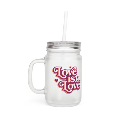 Mason Jar - "Love Is Love" Retro Heart Mason Jar Tumbler with Straw