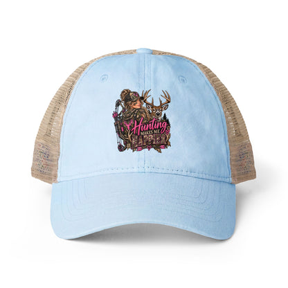 Hunting Makes Me Happy Washed Mesh-Back Cap