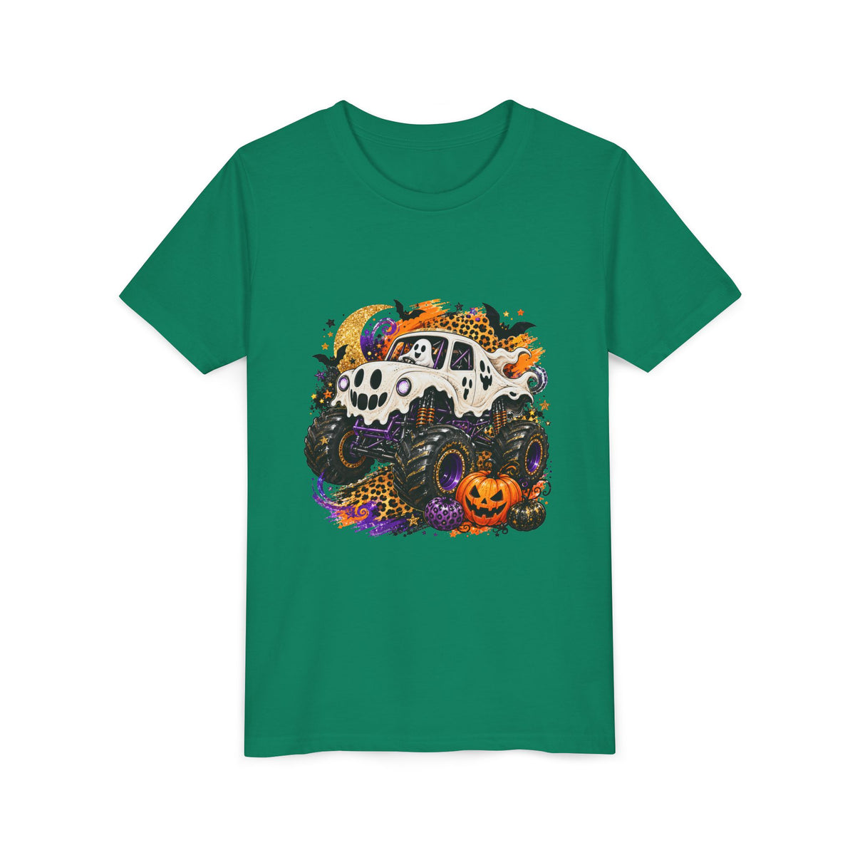 Kids Halloween Monster Truck Tee — Spooky Skull Van with Pumpkin Graphic