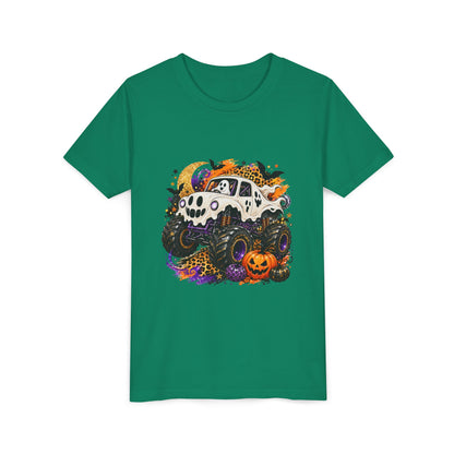 Kids Halloween Monster Truck Tee — Spooky Skull Van with Pumpkin Graphic