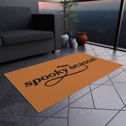 Outdoor Rug — "Spooky Season" Halloween Doormat (Orange with Bat)