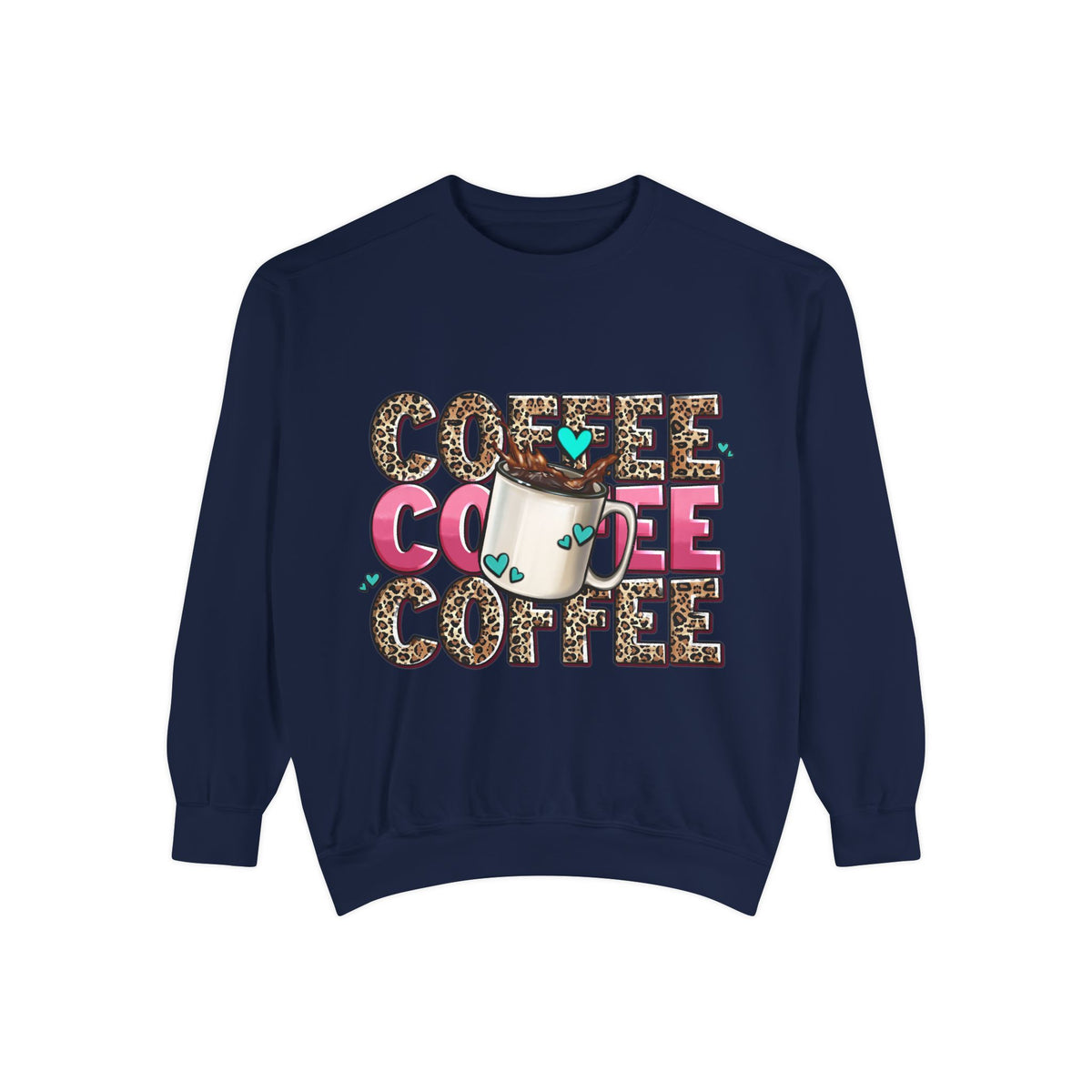 Coffee Leopard Print Sweatshirt — Cute Mug Graphic Coffee Lover Pullover