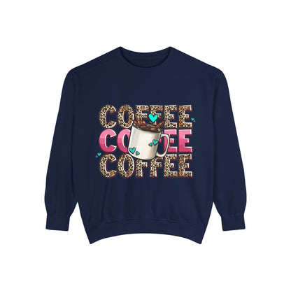 Coffee Leopard Print Sweatshirt — Cute Mug Graphic Coffee Lover Pullover