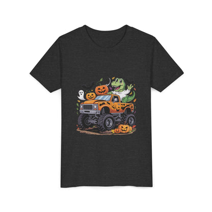 Kids Halloween Monster Truck Tee - Cute Pumpkin, Ghost & Dinosaur Truck Design