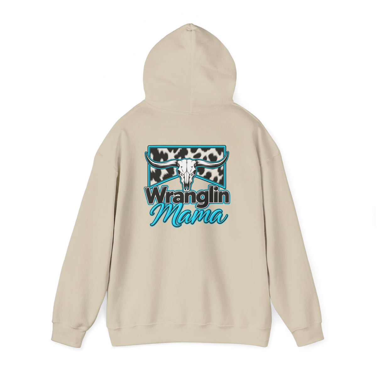 Wranglin Mama Hoodie - Western Cow Skull & Leopard Print Pullover for Cowgirl Moms