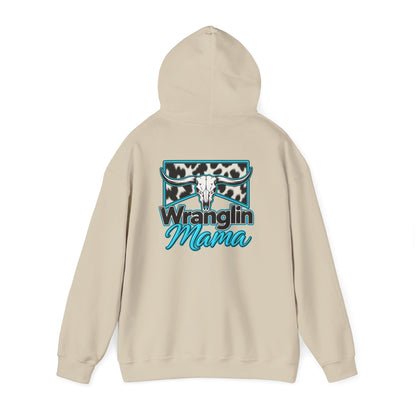 Wranglin Mama Hoodie - Western Cow Skull & Leopard Print Pullover for Cowgirl Moms