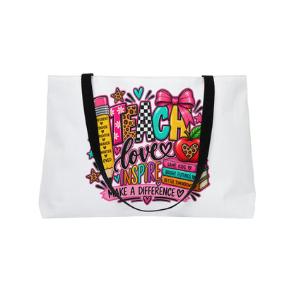 Weekender Tote Bag — "Teach, Love, Inspire" Teacher Appreciation Canvas Tote