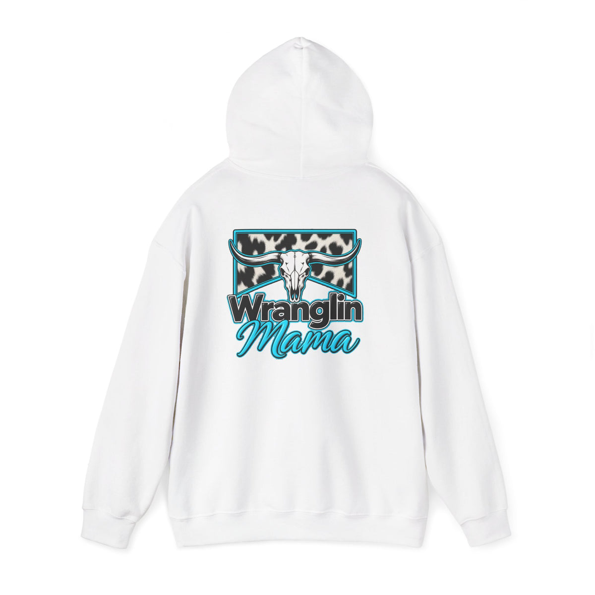 Wranglin Mama Hoodie - Western Cow Skull & Leopard Print Pullover for Cowgirl Moms