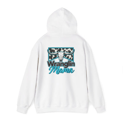 Wranglin Mama Hoodie - Western Cow Skull & Leopard Print Pullover for Cowgirl Moms