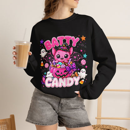 Batty for Candy Sweatshirt — Cute Pink Halloween Bat Crewneck