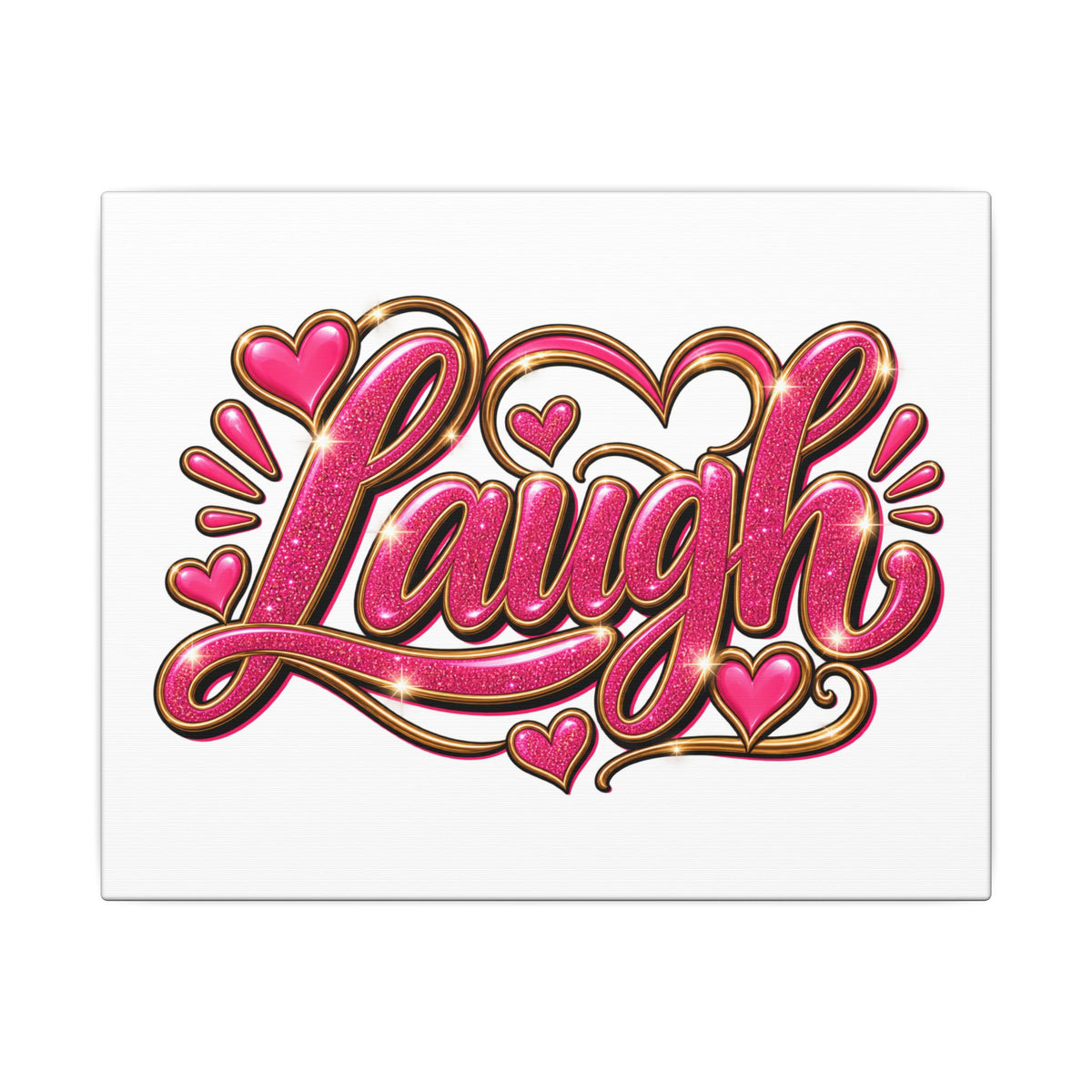 Laugh Pink Heart Canvas Wall Art — Glitter Script Inspirational Decor