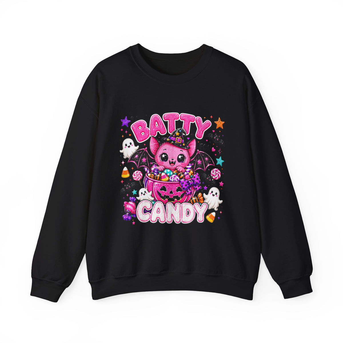 Batty for Candy Sweatshirt — Cute Pink Halloween Bat Crewneck