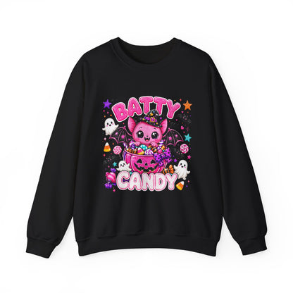Batty for Candy Sweatshirt — Cute Pink Halloween Bat Crewneck